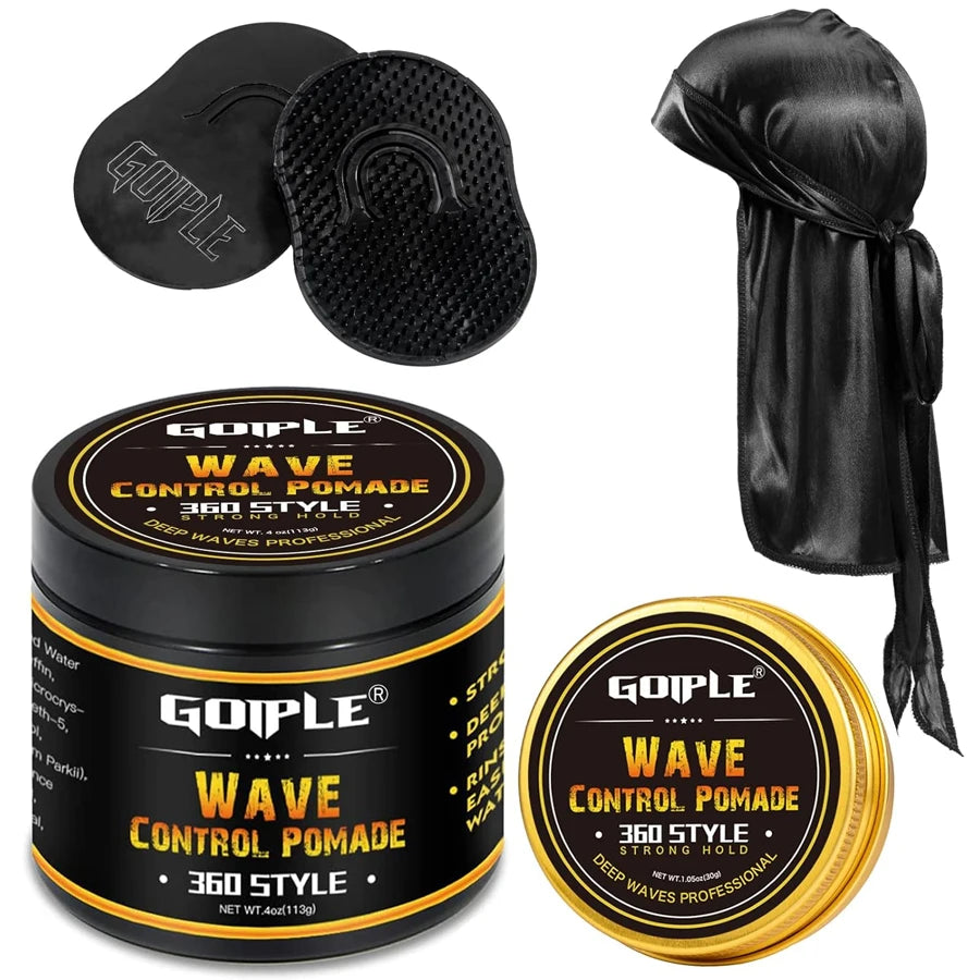 Men Wave Pomade Strong Hold Easy Wash 360 Wave Training Hair Cream, Waves Grease for Promotes Layered Waves Silky Durag Wave Cap