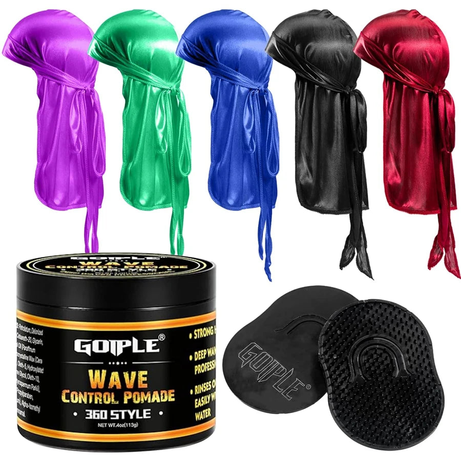 Men Wave Pomade Strong Hold Easy Wash 360 Wave Training Hair Cream, Waves Grease for Promotes Layered Waves Silky Durag Wave Cap