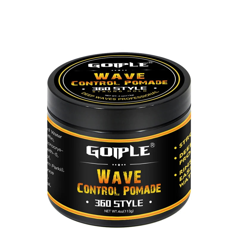 Men Wave Pomade Strong Hold Easy Wash 360 Wave Training Hair Cream, Waves Grease for Promotes Layered Waves Silky Durag Wave Cap