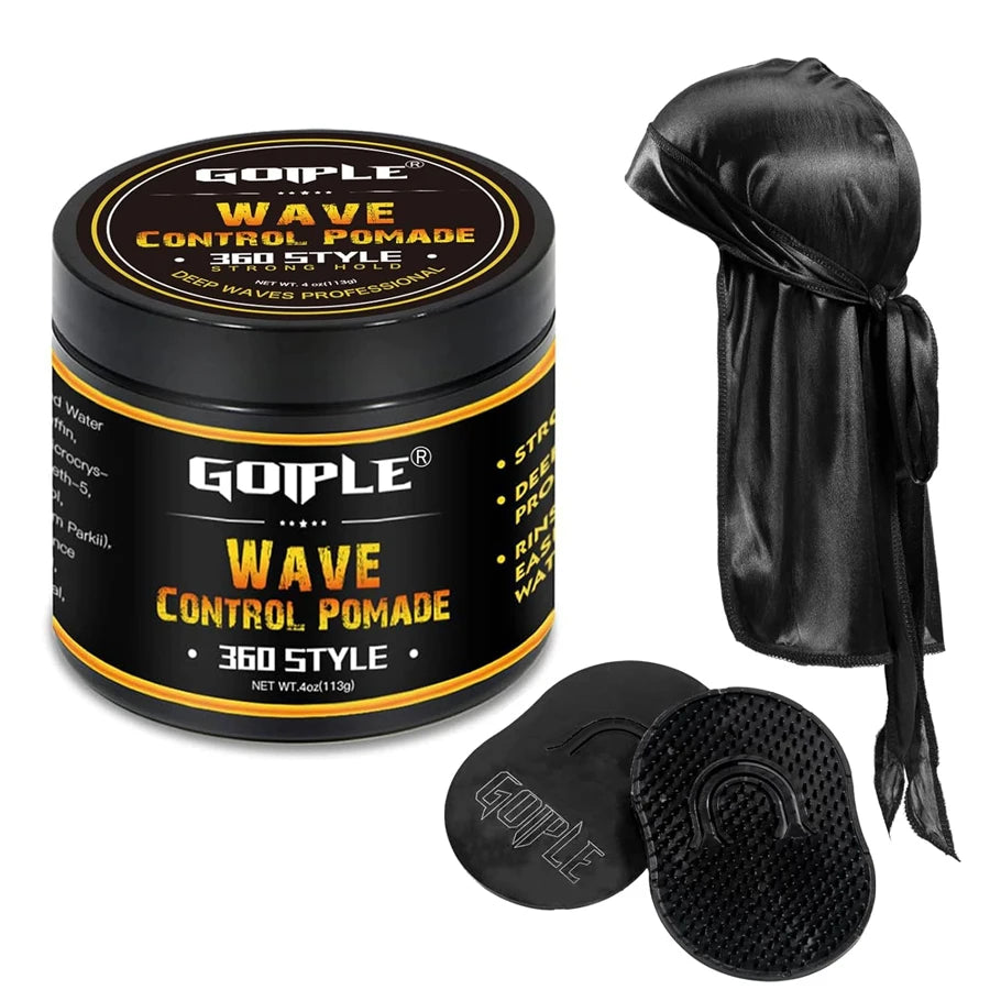Men Wave Pomade Strong Hold Easy Wash 360 Wave Training Hair Cream, Waves Grease for Promotes Layered Waves Silky Durag Wave Cap