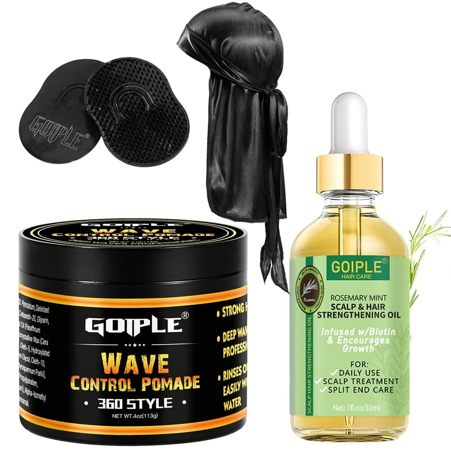 Men Wave Pomade Strong Hold Easy Wash 360 Wave Training Hair Cream, Waves Grease for Promotes Layered Waves Silky Durag Wave Cap