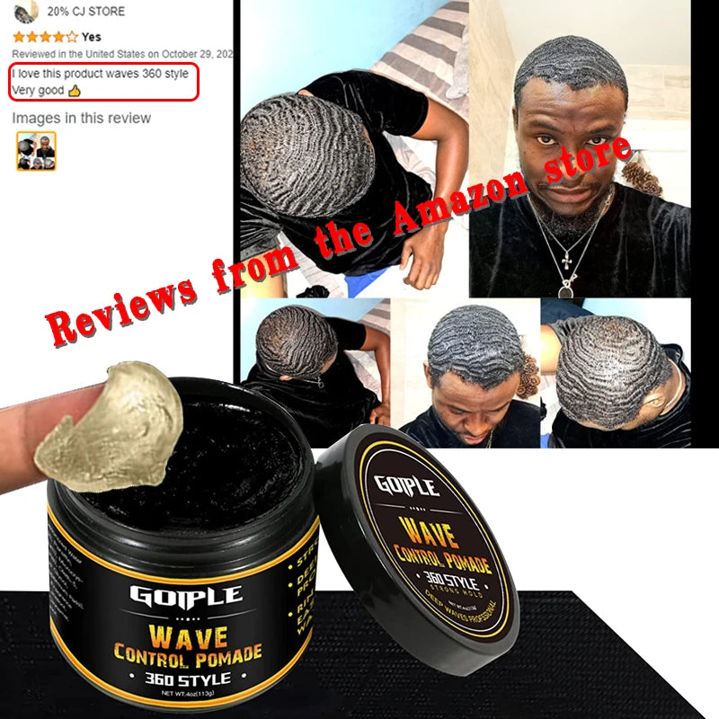 Men Wave Pomade Strong Hold Easy Wash 360 Wave Training Hair Cream, Waves Grease for Promotes Layered Waves Silky Durag Wave Cap