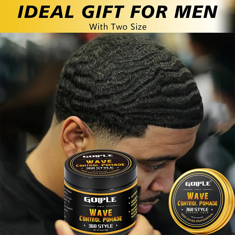 Men Wave Pomade Strong Hold Easy Wash 360 Wave Training Hair Cream, Waves Grease for Promotes Layered Waves Silky Durag Wave Cap