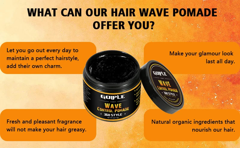 Men Wave Pomade Strong Hold Easy Wash 360 Wave Training Hair Cream, Waves Grease for Promotes Layered Waves Silky Durag Wave Cap