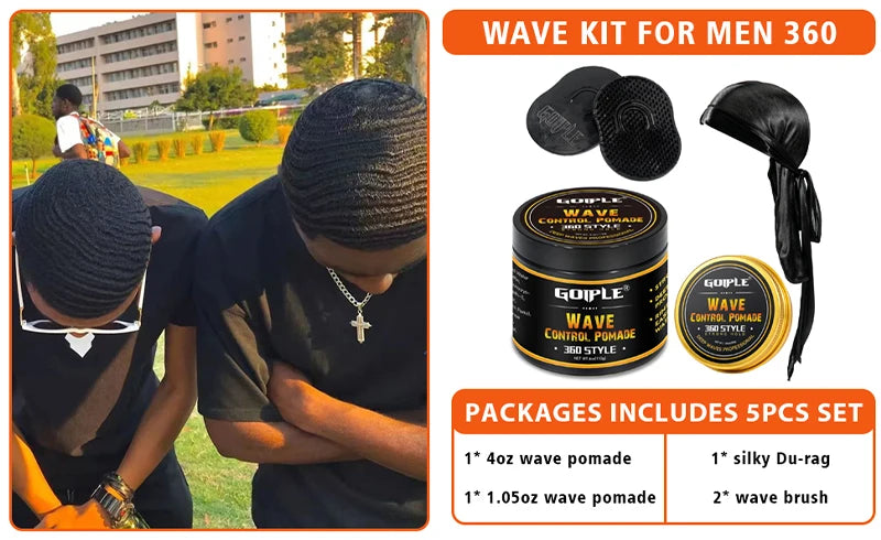 Men Wave Pomade Strong Hold Easy Wash 360 Wave Training Hair Cream, Waves Grease for Promotes Layered Waves Silky Durag Wave Cap