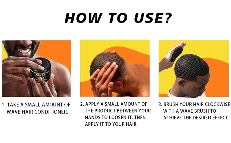 Men Wave Pomade Strong Hold Easy Wash 360 Wave Training Hair Cream, Waves Grease for Promotes Layered Waves Silky Durag Wave Cap