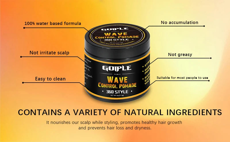 Men Wave Pomade Strong Hold Easy Wash 360 Wave Training Hair Cream, Waves Grease for Promotes Layered Waves Silky Durag Wave Cap